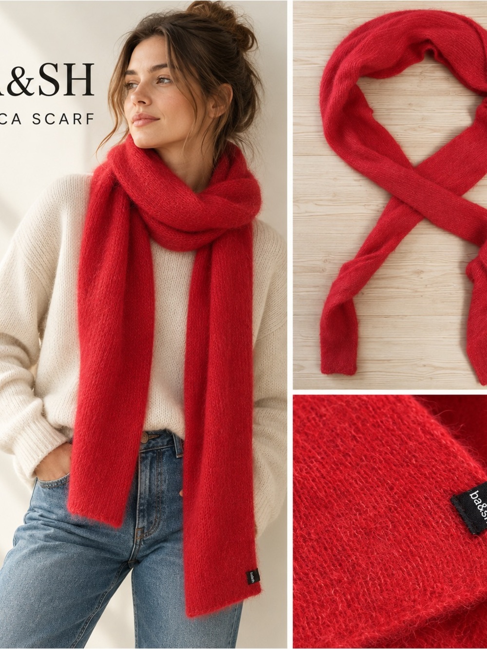 BA&SH Red Alpaca Blend Oversized Scarf NWT 88”